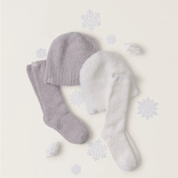 NWT luscious Barefoot Dreams beanie and socks set (two sets of pearl)- Pearl - Picture 2 of 6